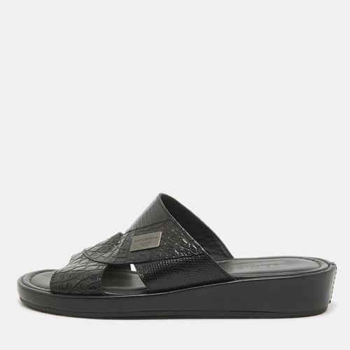 Dolce & Gabbana Black Crocodile and Lizard Leather Crisscross Flat Slide Size 41 - Dolce & Gabbana - Modalova