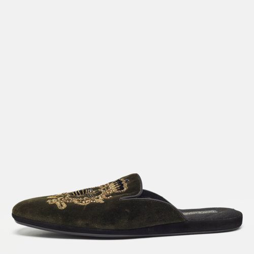 Dolce & Gabbana Green Velvet Embroidered Flat Mules Size 42 - Dolce & Gabbana - Modalova