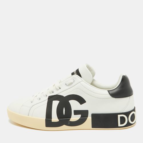 Dolce and Gabbana White/Blue Leather Portofino Royal Sneakers Size 42 - Dolce & Gabbana - Modalova