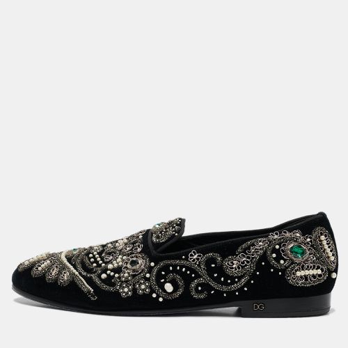 Dolce & Gabbana Black Velvet Embroidered and Embellished Smoking Slippers Size 42 - Dolce & Gabbana - Modalova