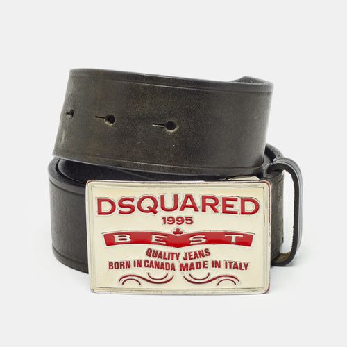 Dsquared2 Black Leather Logo Plague Buckle Belt M - Dsquared2 - Modalova