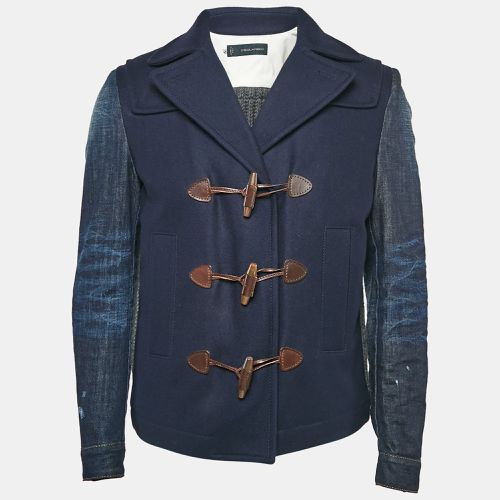 Dsquared2 Navy Blue Wool Knit and Denim Short Duffle Jacket M - Dsquared2 - Modalova