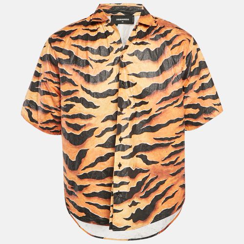 Dsquared2 Orange/Black Tiger Print Synthetic Button Front Shirt XL - Dsquared2 - Modalova