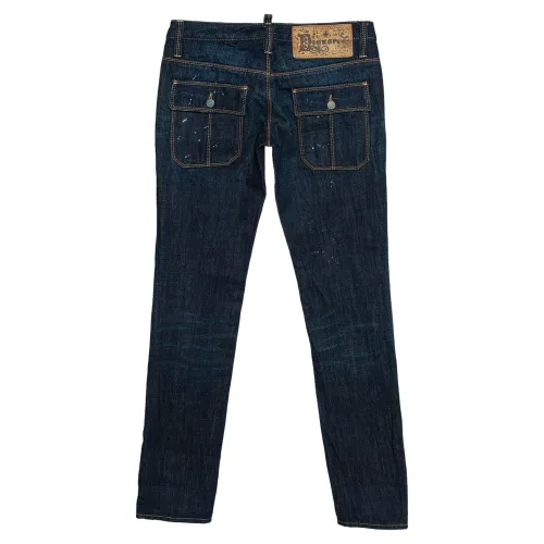 Indigo Denim Paint Splatter Effect Straight Leg Jeans S - Dsquared2 - Modalova