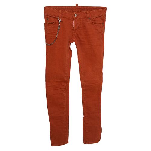 Dsquared2 Rust Orange Denim Chain Detail Slim Fit Jeans S - Dsquared2 - Modalova