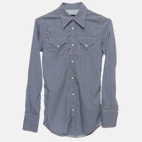 Dsquared2 Blue Print Cotton Button Front Full Sleeve Shirt XXS - Dsquared2 - Modalova