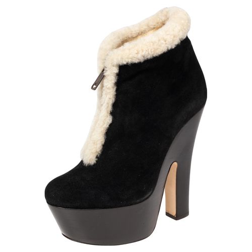 Dsquared2 Black/White Suede And Shearling Zip Platform Ankle Boots Size 39 - Dsquared2 - Modalova