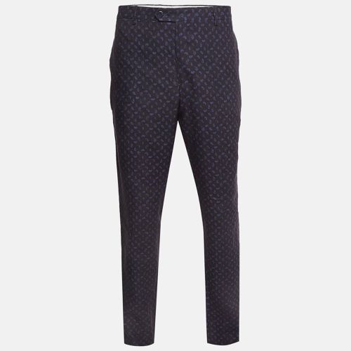 Etro Navy Blue Paisley Printed Linen Trousers XXL - Etro - Modalova