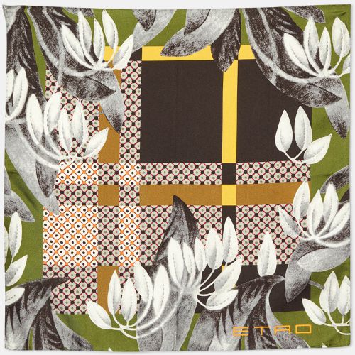 Etro Green/Grey Printed Silk Pocket Square - Etro - Modalova