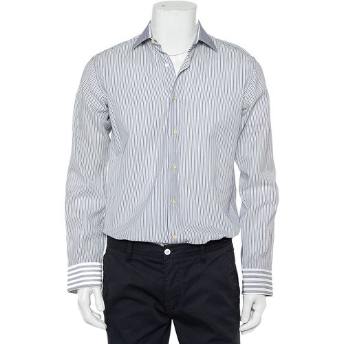 Etro White & Navy Blue Striped Cotton Button Front Slim Fit Shirt M - Etro - Modalova