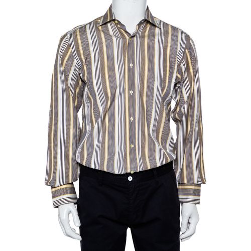 Etro Yellow & Navy Blue Striped Cotton Button Front Shirt S - Etro - Modalova