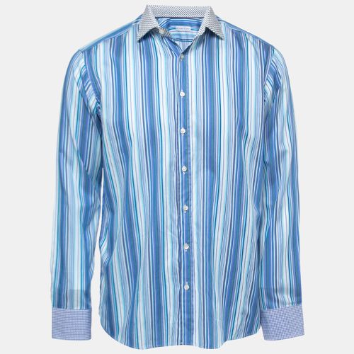 Etro Blue Striped Cotton Contrast Collar & Cuff Full Sleeve Shirt L - Etro - Modalova