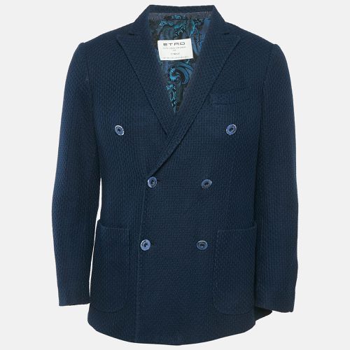 Etro Navy Blue Patterned Cotton Double Breasted Jacket L - Etro - Modalova