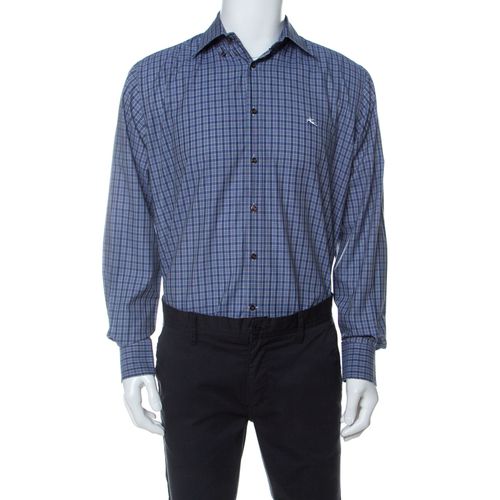 Etro Purple Plaid Checked Cotton Slim Fit Button Down Shirt L - Etro - Modalova