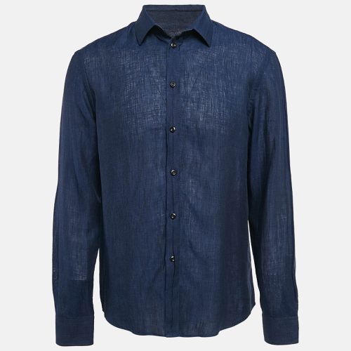 Emporio Armani Blue Linen Long Sleeve Shirt XL - Emporio Armani - Modalova