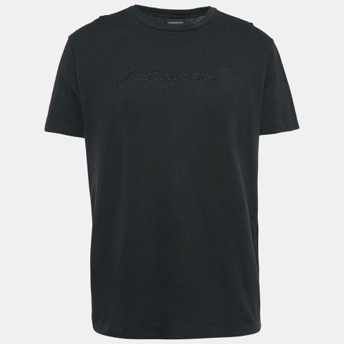 Emporio Armani Black Logo Embroidered Cotton Crew Neck T-Shirt XXL - Emporio Armani - Modalova