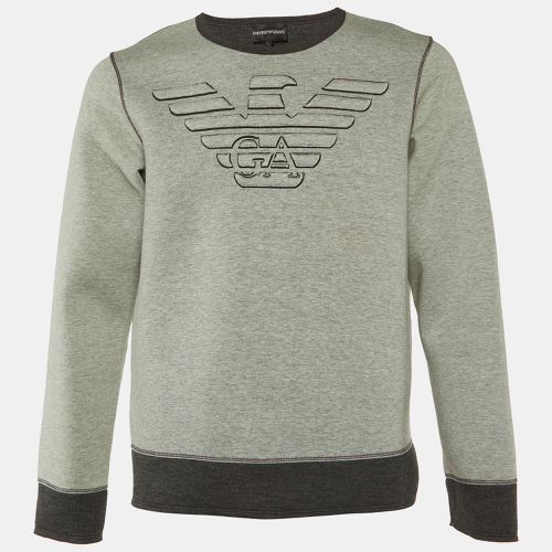 Emporio Armani Grey Logo Embroidered Double Jersey Sweatshirt L - Emporio Armani - Modalova