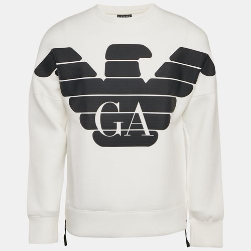 Emporio Armani White Logo Textured Print Jersey Sweatshirt M - Emporio Armani - Modalova