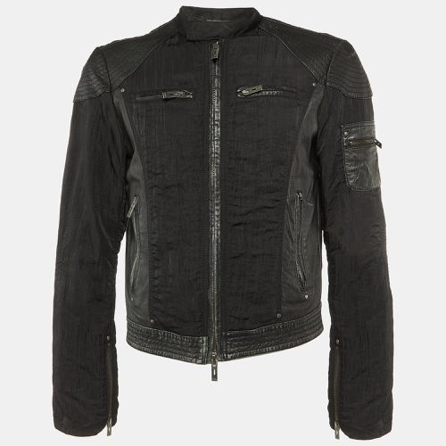 Emporio Armani Misura Black Leather & Nylon Paneled Biker Jacket M - Emporio Armani - Modalova