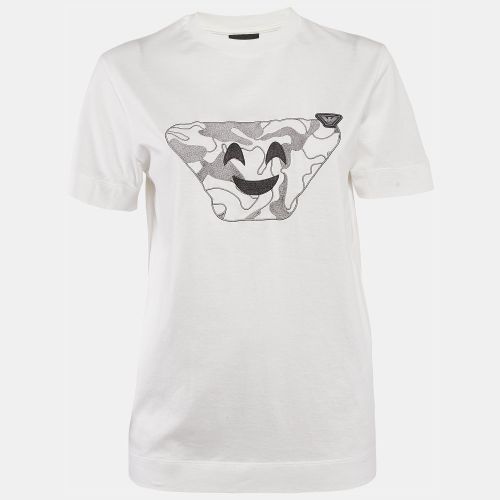 Emporio Armani White Embroidered Cotton T-Shirt XS - Emporio Armani - Modalova