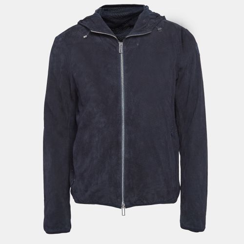 Emporio Armani Navy Blue Perforate Suede Hooded Jacket L - Emporio Armani - Modalova