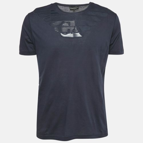 Emporio Armani Logo Print Navy Blue Cotton Round Neck T-Shirt XL - Emporio Armani - Modalova