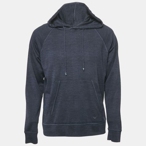 Emporio Armani Navy Blue Checks Jersey Hoodie L - Emporio Armani - Modalova