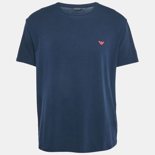 Emporio Armani Navy Blue Logo Printed Cotton Crew Neck T-Shirt XL - Emporio Armani - Modalova