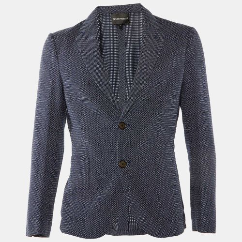 Emporio Armani Navy Blue Square Pattern Cotton Button Front Jacket M - Emporio Armani - Modalova