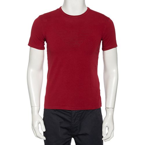 Emporio Armani Burgundy Logo Printed Cotton Crewneck T-Shirt M - Emporio Armani - Modalova