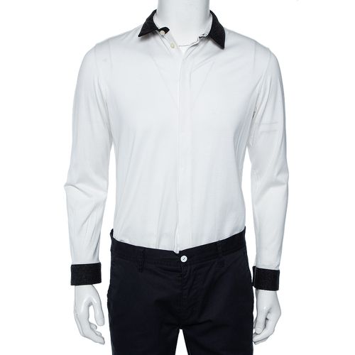 Emporio Armani White Cotton Contrast Wool Trim Button Front Shirt XL - Emporio Armani - Modalova