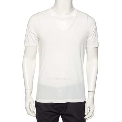 Emporio Armani White Logo Embroidered Cotton V-Neck T-Shirt S - Emporio Armani - Modalova