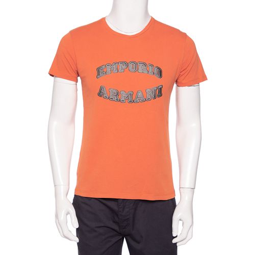 Emporio Armani Orange Logo Embroidered Cotton Crewneck T-Shirt M - Emporio Armani - Modalova