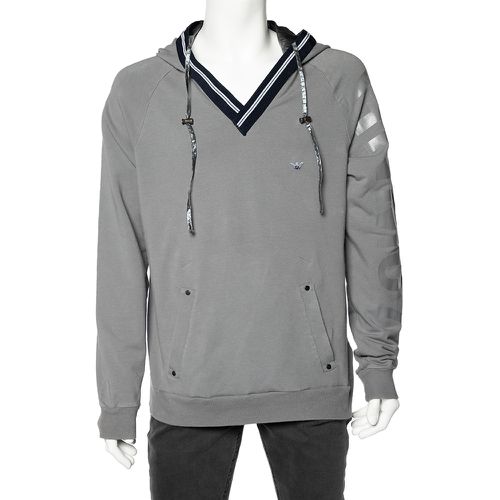 Emporio Armani Grey Cotton Knit Contrast Trim hooded Sweatshirt 3XL - Emporio Armani - Modalova