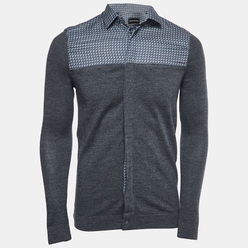 Emporio Armani Grey Patterned Cotton and Wool Knit Full Sleeve Shirt S - Emporio Armani - Modalova