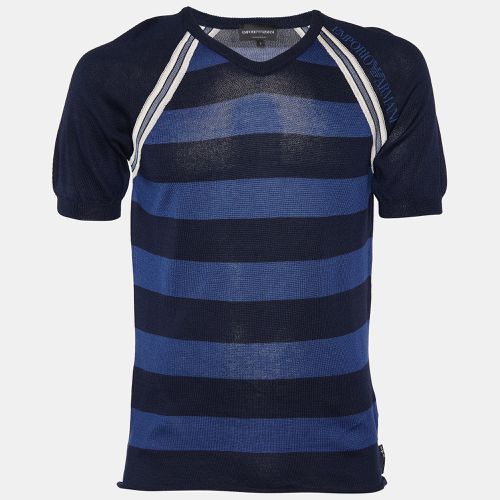 Emporio Armani Navy Blue Striped V-Neck Sweater S - Emporio Armani - Modalova