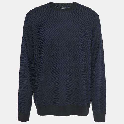 Emporio Armani Navy Blue/Black Patterned Wool Knit Crew Neck Sweater 3XL - Emporio Armani - Modalova