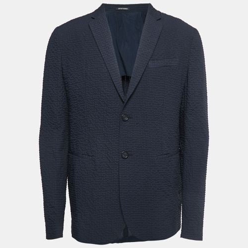 Emporio Armani Navy Blue Patterned Synthetic Single Breasted Blazer XL - Emporio Armani - Modalova