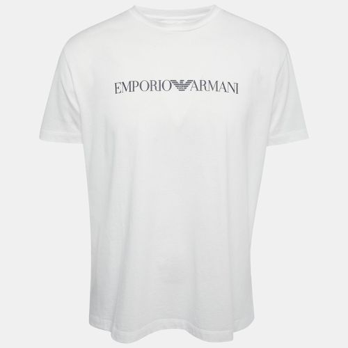 Emporio Armani White Logo Print Cotton Crew Neck T-shirt XXL - Emporio Armani - Modalova