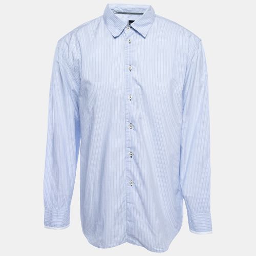 Emporio Armani Blue Striped Cotton Button Front Full Sleeve Shirt XXL - Emporio Armani - Modalova