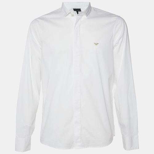 Logo Embroidered Cotton Slim Fit Shirt XXL - Emporio Armani - Modalova