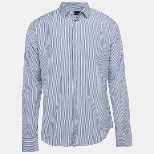 Emporio Armani Blue Striped Cotton Blend Button Front Shirt L - Emporio Armani - Modalova