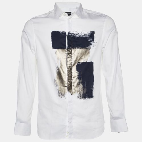 Emporio Armani White Metallic Print Cotton Long Sleeve Shirt M - Emporio Armani - Modalova