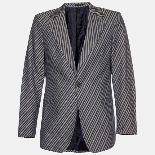 Emporio Armani Grey Diagonal Striped Cotton Jacket XL - Emporio Armani - Modalova