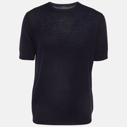 Emporio Armani Midnight Blue Patterned Knit Crew Neck T-Shirt XXL - Emporio Armani - Modalova