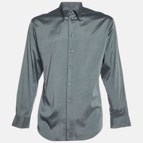 Emporio Armani Grey Striped Cotton Blend Button Down Shirt L - Emporio Armani - Modalova