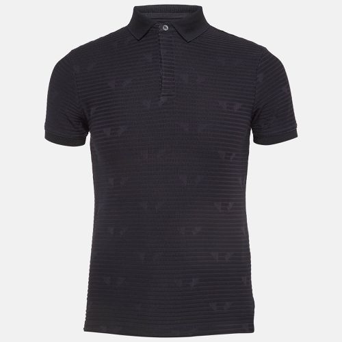 Emporio Armani Navy Blue Patterned Jersey Polo T-Shirt S - Emporio Armani - Modalova