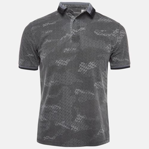 Emporio Armani Grey Printed Knit Polo Contrast Trim T-Shirt S - Emporio Armani - Modalova