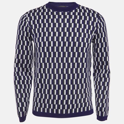 Emporio Armani Blue Printed Wool Knit Crew Neck Sweater S - Emporio Armani - Modalova