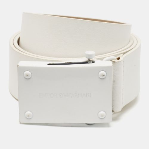 Emporio Armani White Leather Cut to Size Logo Buckle Belt - Emporio Armani - Modalova